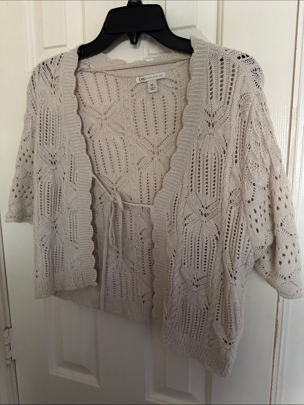 Cato Cream Openwork Tie-Front Crochet Cardigan